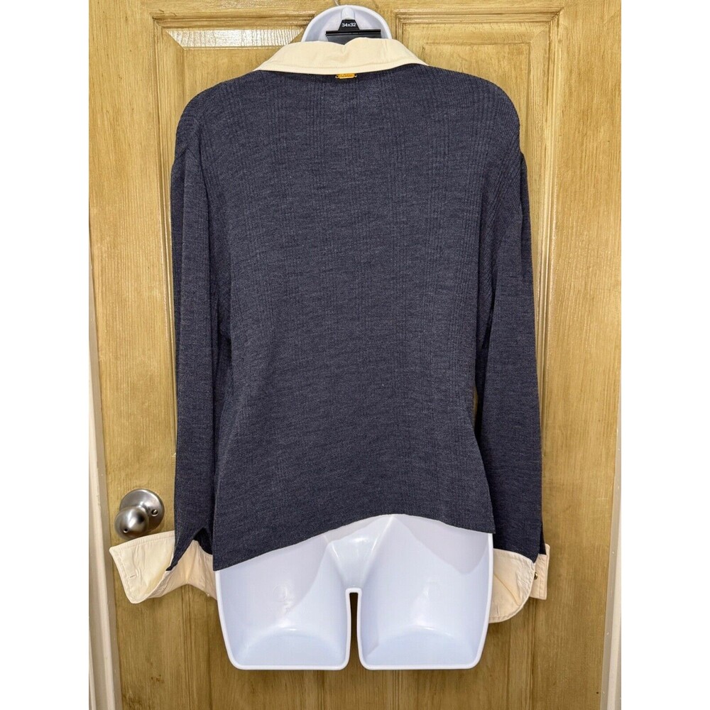 ST. JOHN Sport by Marie Gray Long Sleeve Sweater Gray Cream Womens Wool Rayon - Picture 3 of 8